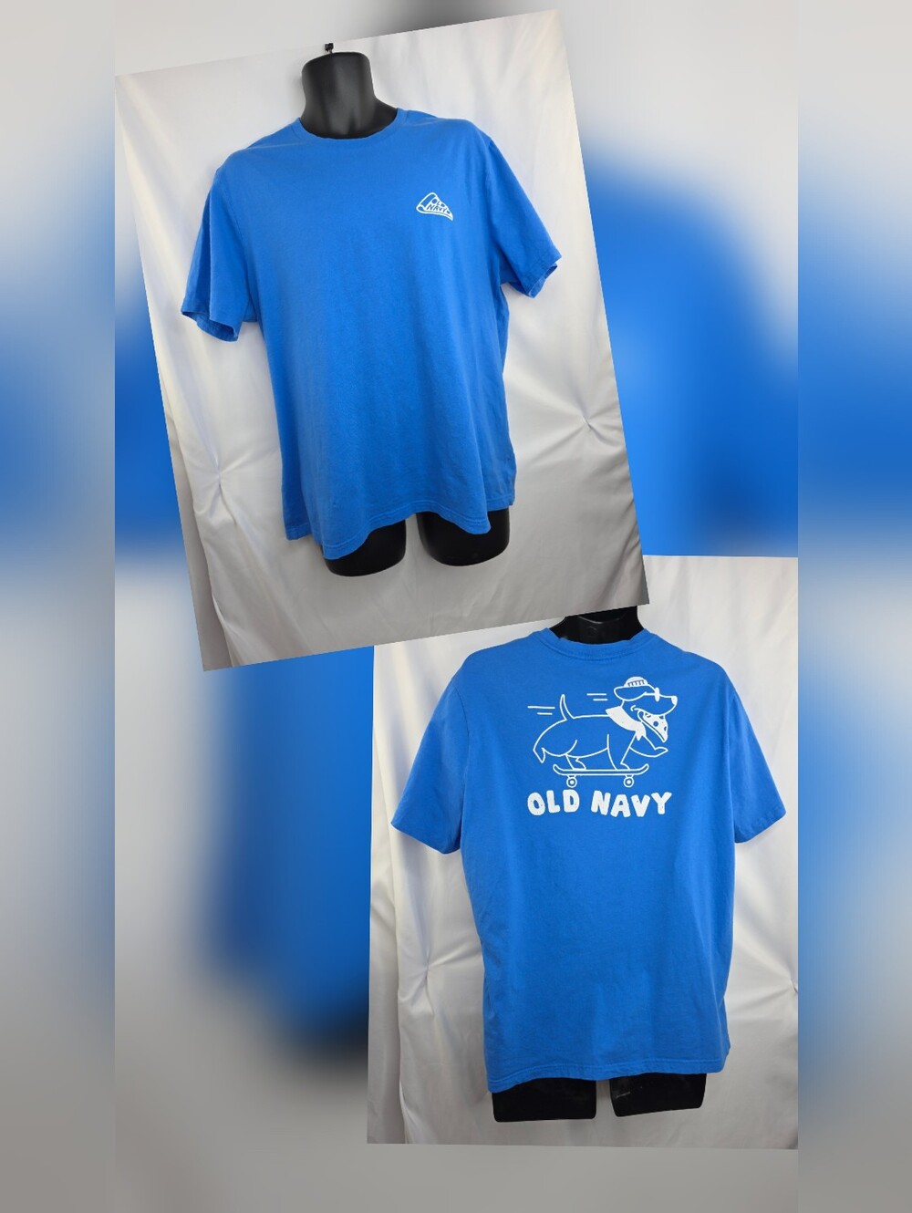 Old Navy Men's Skateboard Pizza Dog Blue Graphic Tee Size XL CW-3940